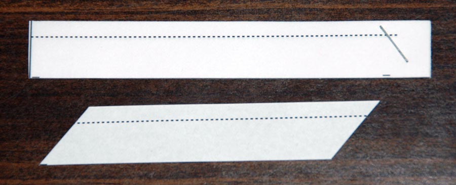 An assembly of cut strips and a finished patch.